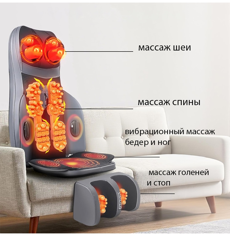 Массажер 2buy.kz НК-0010 накладка на спинку стула 3D-массаж, вибрационный, разогревающий, шиацу, компрессионный — изображение 4