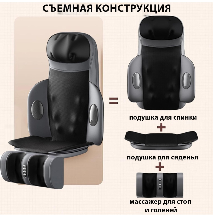 Массажер 2buy.kz НК-0010 накладка на спинку стула 3D-массаж, вибрационный, разогревающий, шиацу, компрессионный — изображение 5