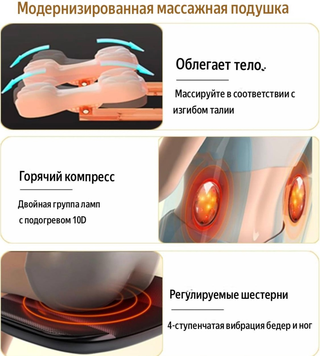 Массажер 2buy.kz НК-0010 накладка на спинку стула 3D-массаж, вибрационный, разогревающий, шиацу, компрессионный — изображение 7